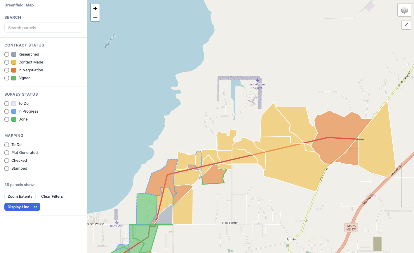 Lookout interactive map view with parcel boundaries and status overlays